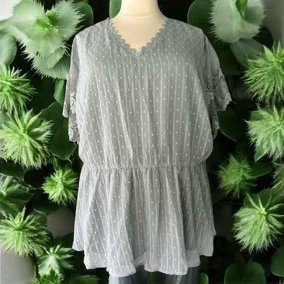 New!Elegant Lite Gray Lace Trim Women's Top size 30 or 6X - Picture 2 of 5